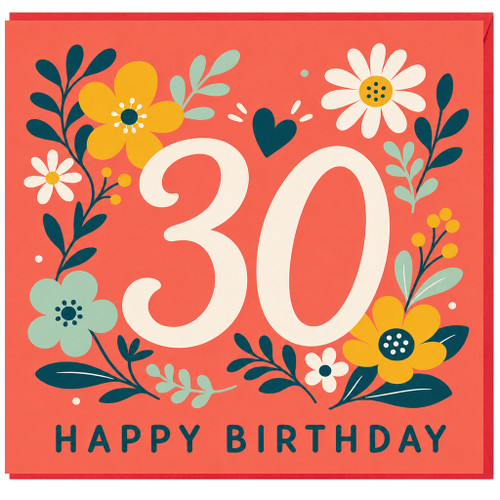 30th Birthday Card, Happy Birthday Floral Design Card