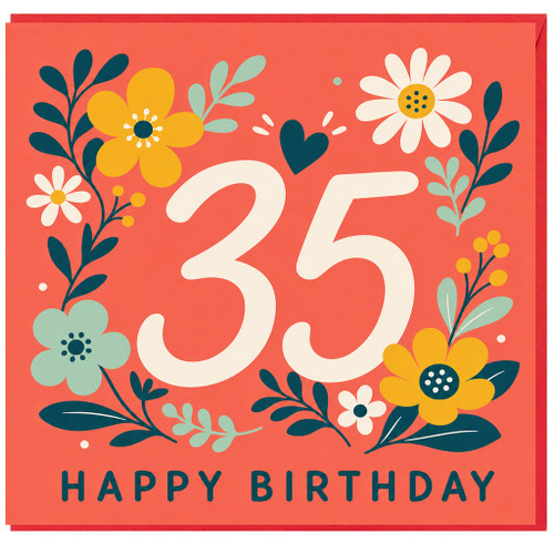 35th Birthday Card, Floral Happy Birthday Card