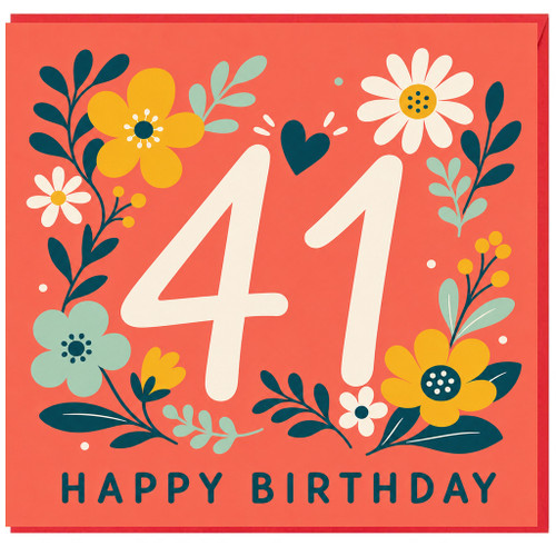 41st Birthday Card, Floral Design Happy Birthday Card