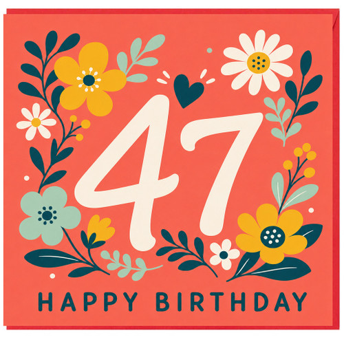 47th Birthday Card, Floral Happy Birthday Card