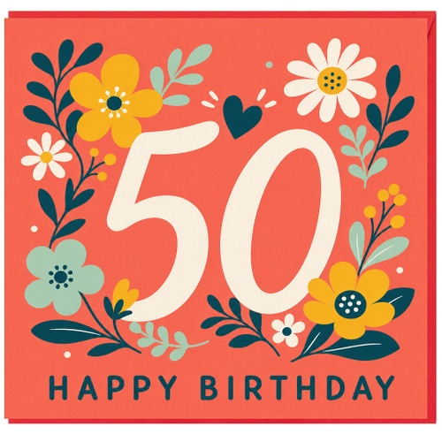 50th Birthday Card, Floral Happy Birthday Card