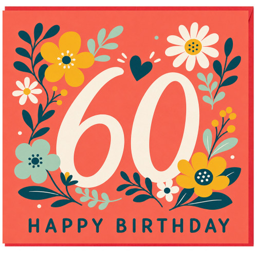 60th Birthday Card, Floral Happy Birthday Card