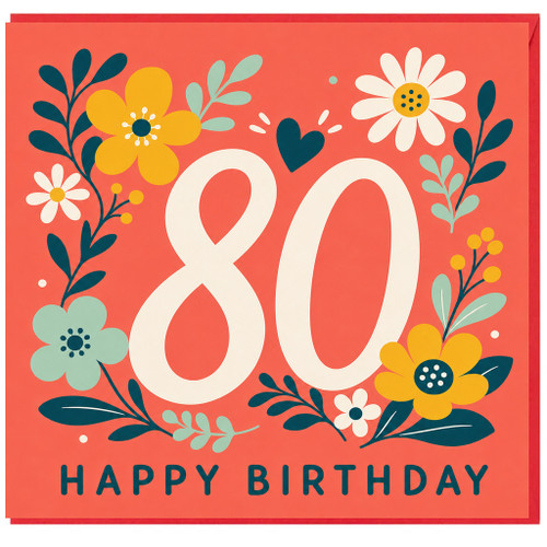 80th Birthday Card, Floral Happy Birthday Card