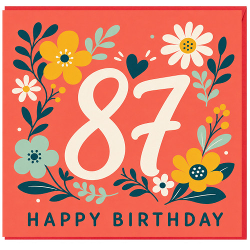 87th Birthday Card, Floral Happy Birthday Card