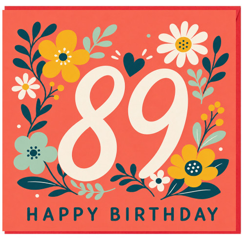 89th Birthday Card, Floral Happy Birthday Card for 89 Year Old