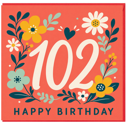 102nd Birthday Card, Floral Happy Birthday Card