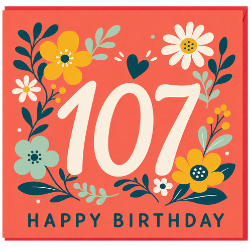 107th Birthday Card, Floral Happy Birthday Card