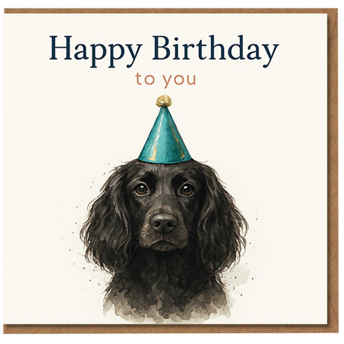 Happy Birthday Dog Card - Cute Black Spaniel in Party Hat - Animal Birthday Card for Him, Her, Friend, Dog Lovers - Happy to You Design