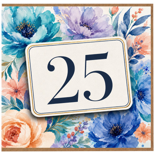 25th Birthday Card, Floral Watercolour 25 Birthday Card