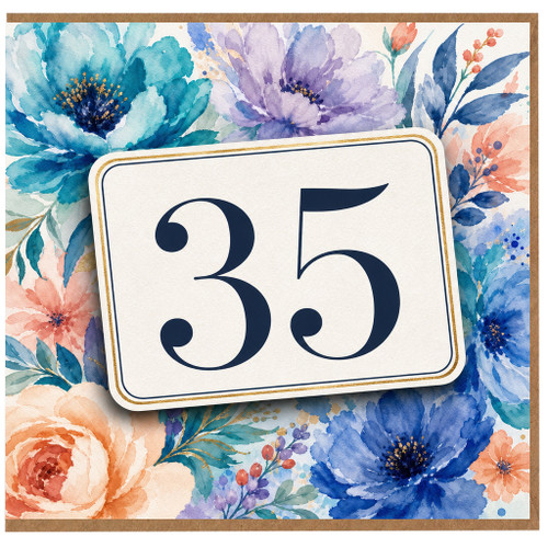35th Birthday Card, Floral Number 35 Card