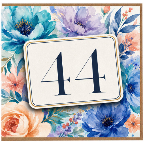 44th Birthday Card, Floral Watercolour Number 44 Card