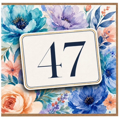 47th Birthday Card, Floral Watercolour Number 47 Card