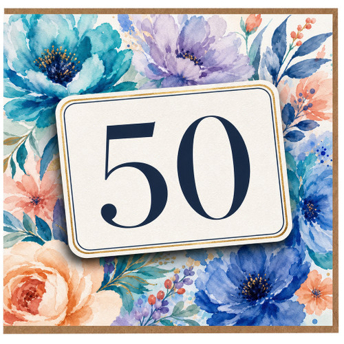 50th Birthday Card, Floral Number 50 Card