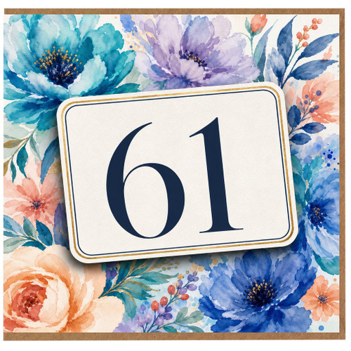61st Birthday Card, Floral Watercolour Number 61 Card