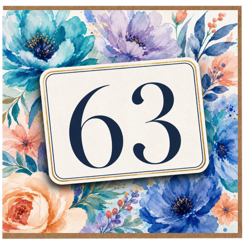63rd Birthday Card, Floral Watercolour Age 63 Card