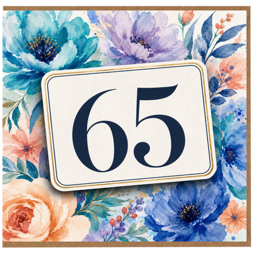 65th Birthday Card, Floral Watercolour Design