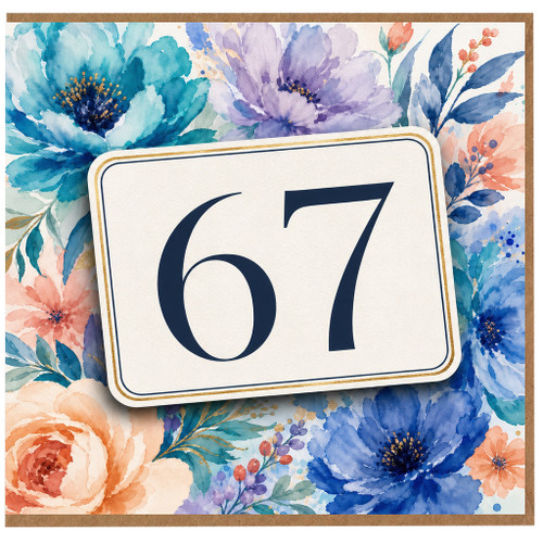 67th Birthday Card, Floral Watercolour Age 67 Card