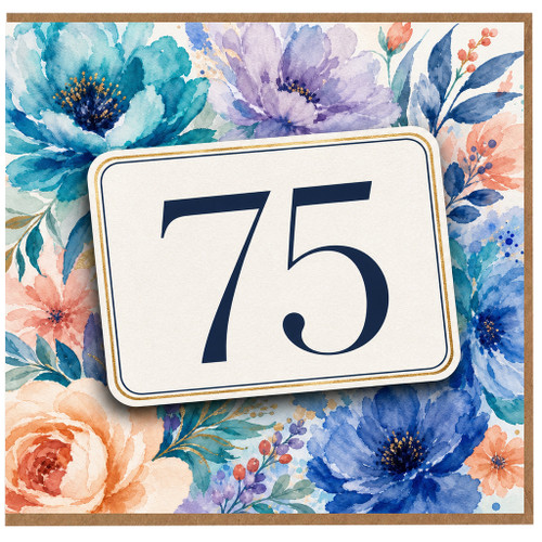 75th Birthday Card, Floral Watercolour Design