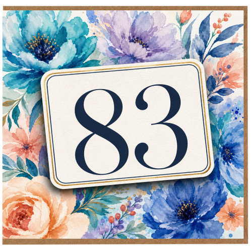 83rd Birthday Card, Floral Watercolour Number 83 Card