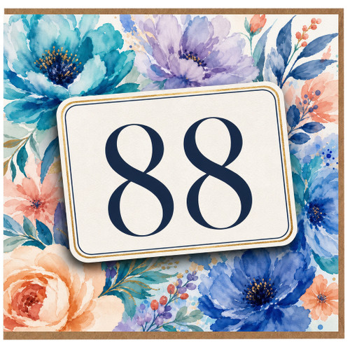 88th Birthday Card, Floral Watercolour 88 Card