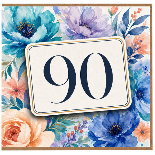 90th Birthday Card, Floral Watercolour