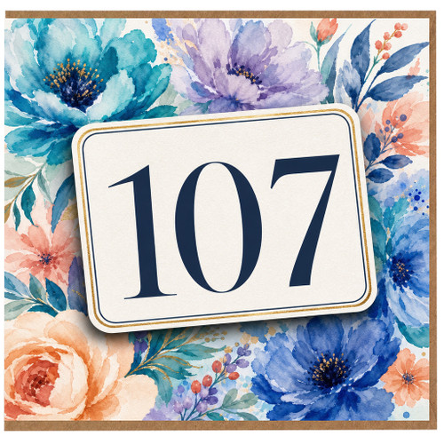 107th Birthday Card, Floral Watercolour Card for Special Birthday
