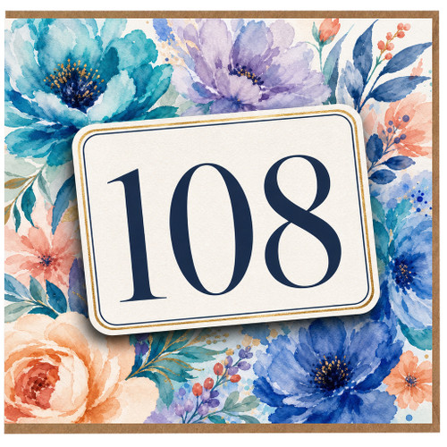 108th Birthday Card, Floral Watercolour Number 108 Card