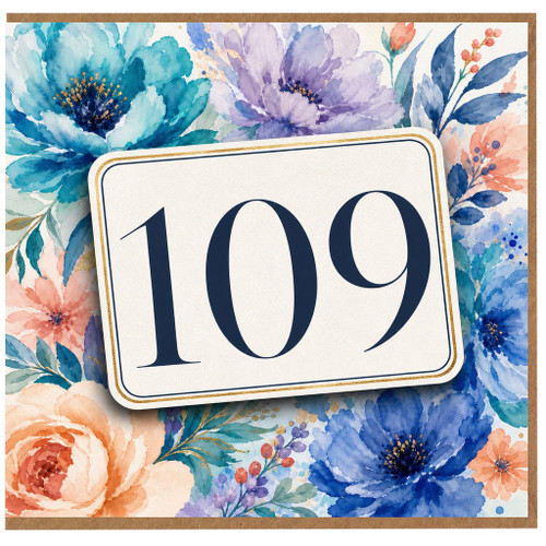 109th Birthday Card, Floral Number 109 Birthday Card