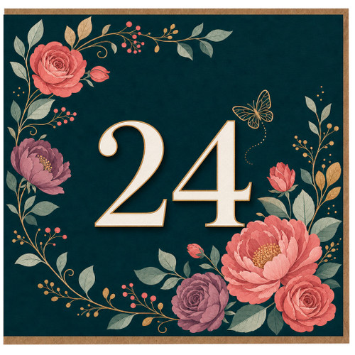 24th Birthday Card, Floral 24 Birthday Card