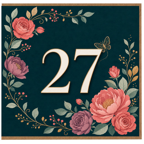 27th Birthday Card, Floral Wreath 27 Card
