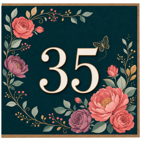 35th Birthday Card, Floral Number 35 Card