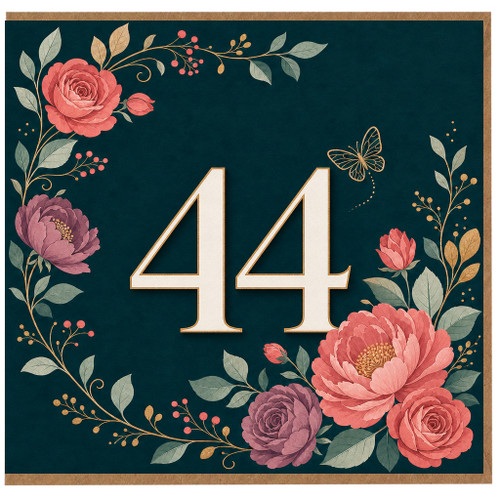 44th Birthday Card, Floral Number 44 Card