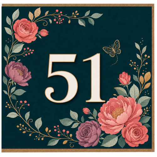 51st Birthday Card, Floral 51 Birthday Card