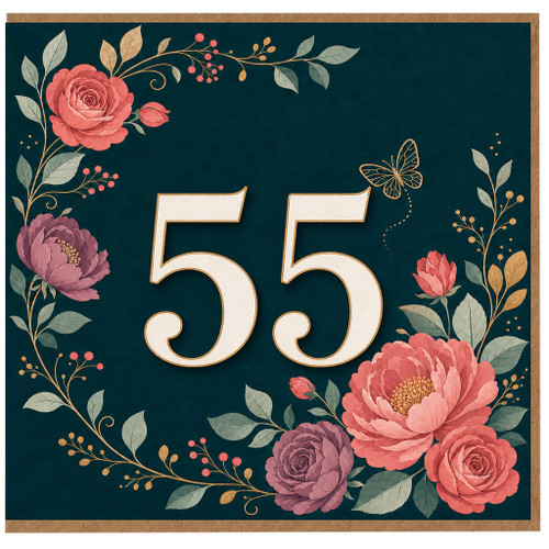 55th Birthday Card, Floral Fifty Five Birthday Card
