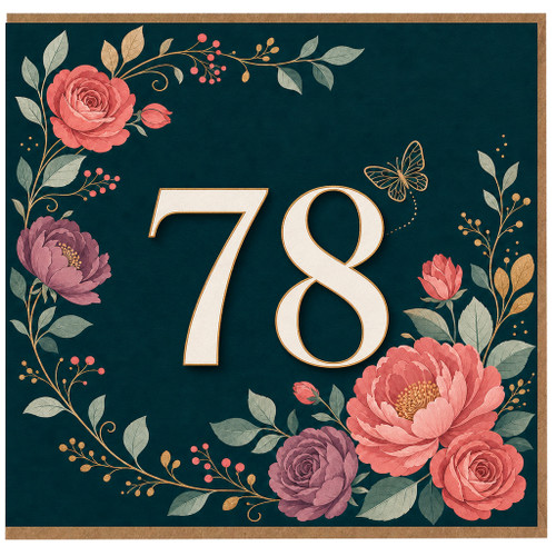 78th Birthday Card, Elegant Floral 78 Birthday Card