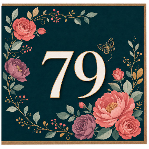 79th Birthday Card, Floral Wreath Age 79 Birthday Card