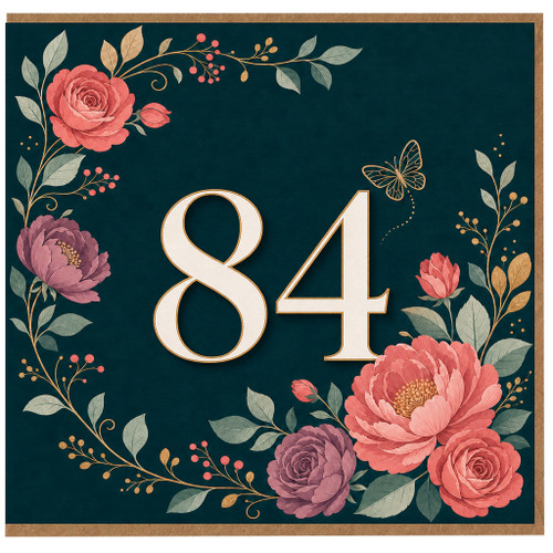 84th Birthday Card, Floral Botanical Design