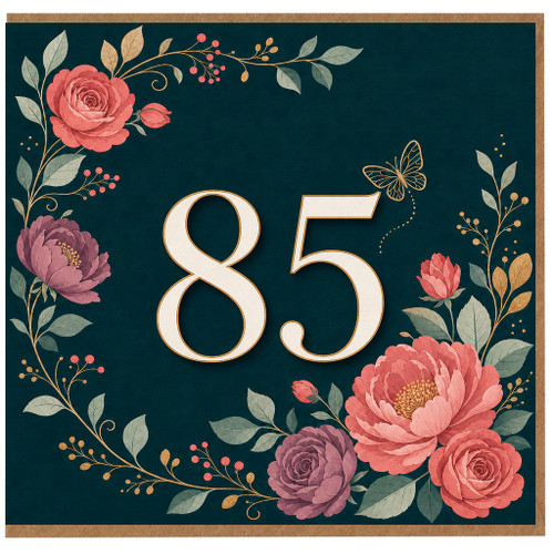 85th Birthday Card, Floral Wreath Design