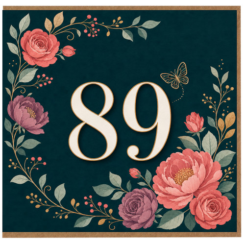 89th Birthday Card, Elegant Floral 89 Card, Birthday Card for Her