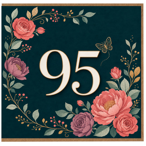 95th Birthday Card, Floral Butterfly Design