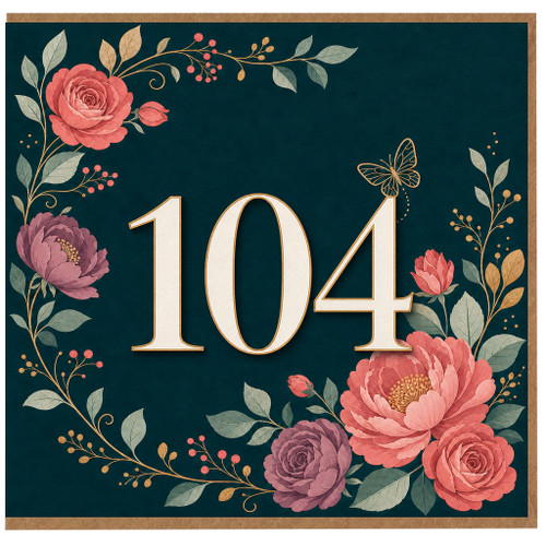 104th Birthday Card, Floral Number 104 Birthday Card