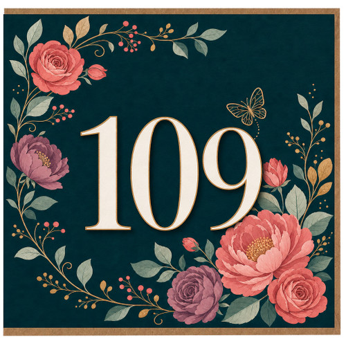 109th Birthday Card, Floral Number 109 Birthday Card
