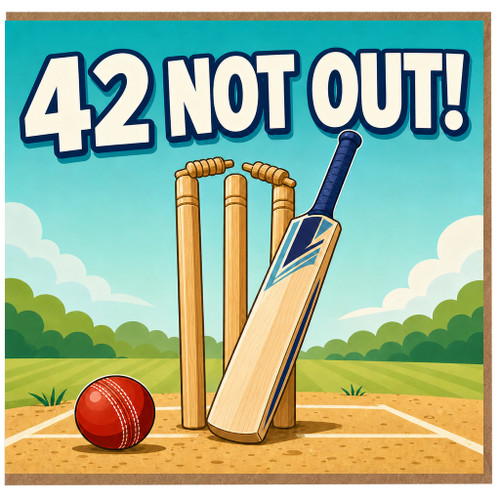 42nd Birthday Card, 42 Not Out Cricket Card