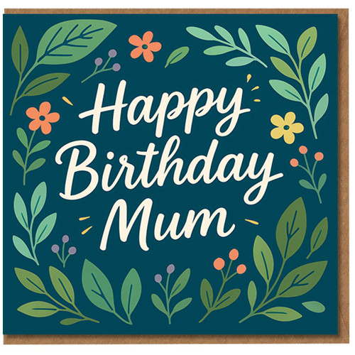Mum Birthday Card - Happy Birthday Mum - Floral Botanical Design - Card for Mother