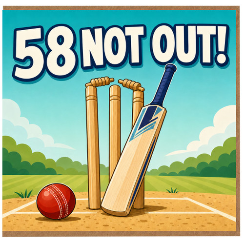 58th Birthday Card, 58 Not Out Cricket Card