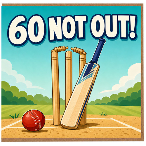 60th Birthday Card, Cricket 60 Not Out Card