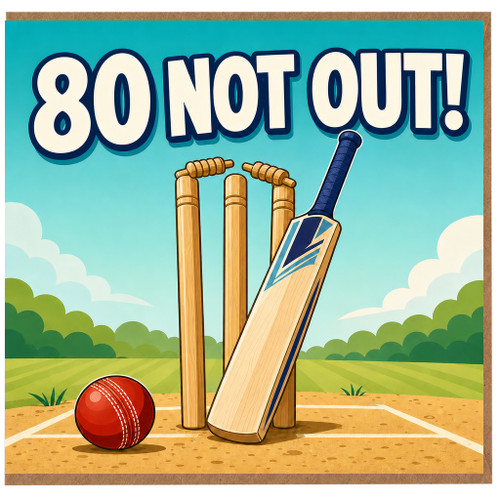 80th Birthday Card, Cricket Theme, 80 Not Out
