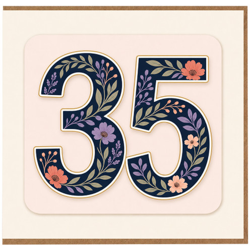 35th Birthday Card, Floral Number 35 Birthday Card