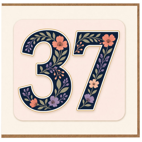 37th Birthday Card, Floral Number 37 Card