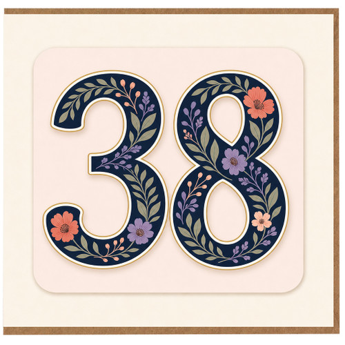 38th Birthday Card, Floral Number 38 Birthday Card